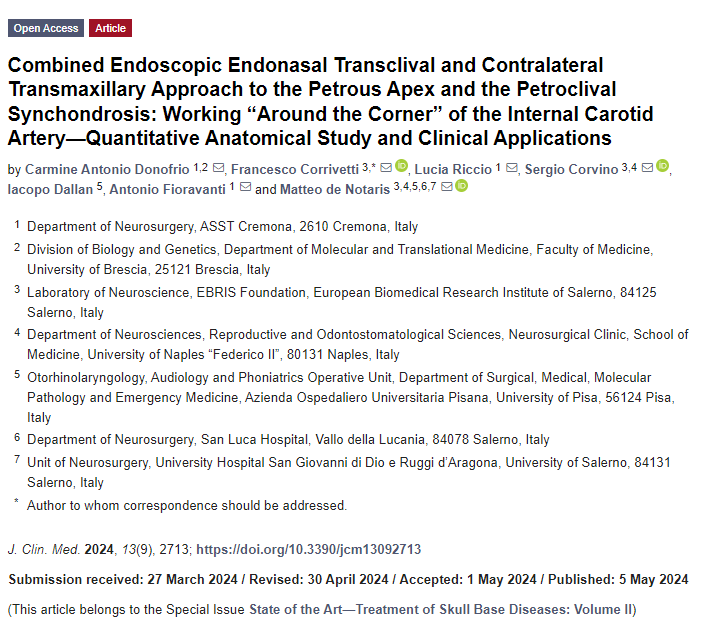 Combined Endoscopic Endonasal Transclival and Contralateral
Transmaxillary Approach to the Petrous Apex and the Petroclival
Synchondrosis: Working “Around the Corner” of the Internal
Carotid Artery—Quantitative Anatomical Study and
Clinical Application